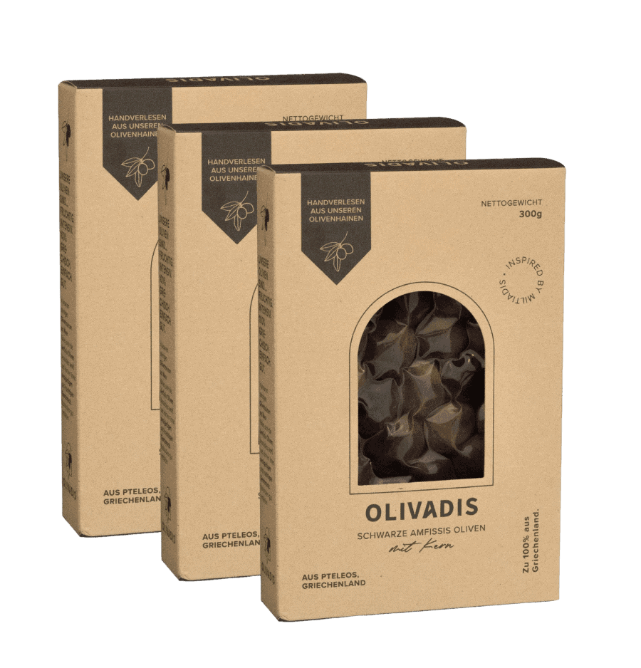 Schwarze Amfissis Oliven mit Kern, 3x300g