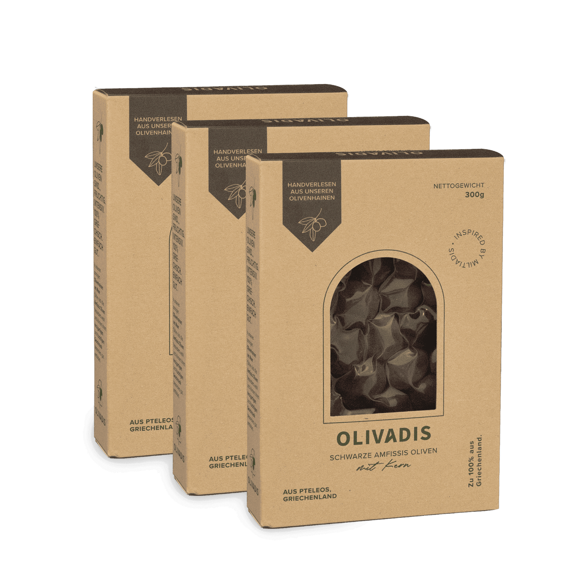 Schwarze Amfissis Oliven mit Kern, 3x300g